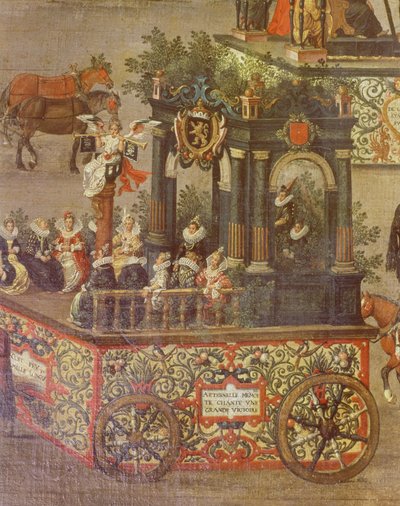 Der Triumph der Erzherzogin Isabella im Ommeganck in Brüssel am 31. Mai 1615, Detail des Wagens des Hofes von Isabella, 1615 (Detail) von Denys van Alsloot